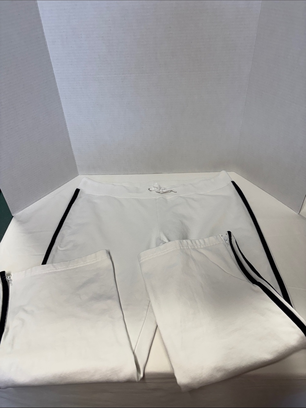 Roots White Capri Sweatpants with Black Side Stripes